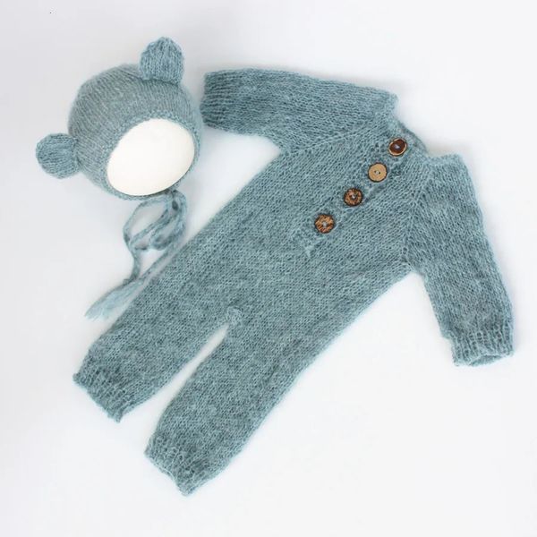 Set tutina in mohair nato fatto a mano Pography Props Baby Bear Bonnet pagliaccetto 240119