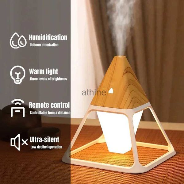 Luftbefeuchter USB Holzmaserung Volcano Pyramid Luftbefeuchter Fernbedienung Aromatherapie Diffusor für ätherische Öle mit warmer Lampe Aroma Difusor YQ240122