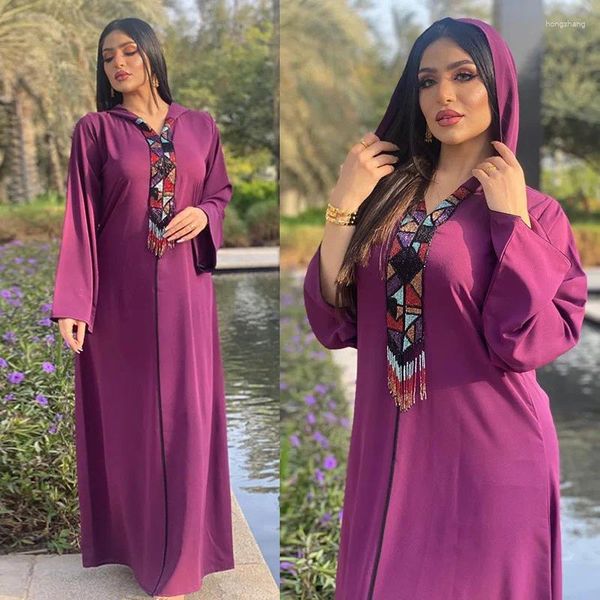 Abbigliamento etnico Donne musulmane Abaya Abito lungo lungo Eid Con cappuccio Dubai Arabo Caftano Party Djellaba Islam Marocco Abito Ramadan Jalabiya Caftano