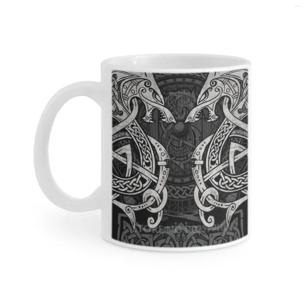 Canecas Lutando Fenrir Caneca Branca Xícaras de Café Xícara de Chá Presente de Aniversário Leite e Nórdico Celt Lobo Viking Mitologia Lobos