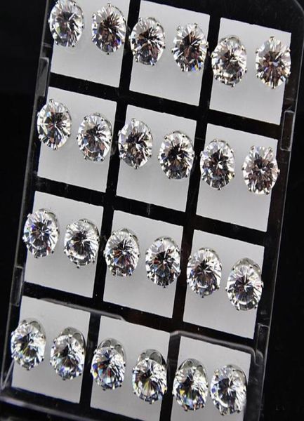 Orecchini a bottone in acciaio inossidabile con zirconi cubici austriaci trasparenti da 8 mm per gioielli di moda da uomo e da donna 12pair24PCS2197433