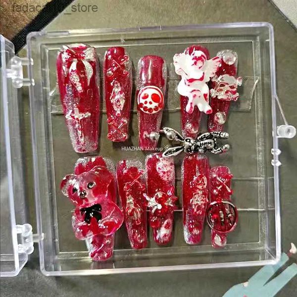 Falsche Nägel Hot Girl Style Spooky Mask Rabbit Press On Nails Y2K Handmade Halloween Fake Nail With Glue Long Sarg Acryl False Nail Tips Q240122