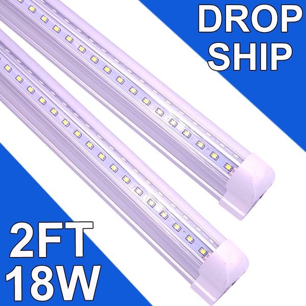 Lâmpada de loja LED 18W 2FT, 1800lm 6500K branco super brilhante, luminária de teto conectável, luz de tubo LED T8 integrada em forma de V para gabinete de bancada usastock