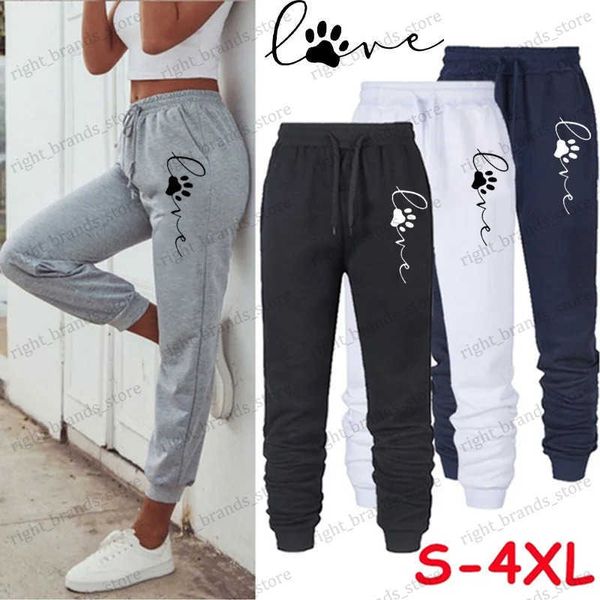 Damenhosen Capris Frauen Katzenpfoten bedruckte Jogginghose Hochwertige Baumwolle Lange Hosen Joggerhose Outdoor Casual Fitness Jogginghose T240122