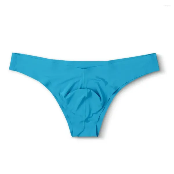 Underpants moda verão homens sem costura gelo seda roupa interior respirável pequenas cuecas cintura baixa confortável transparente sexy