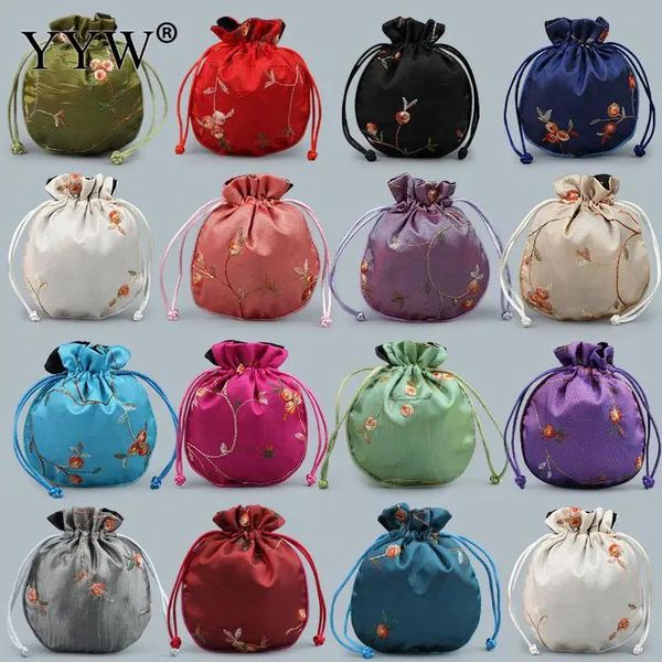 Exibição 140x120mm cetim cordão chinês seda brocado bolsas saco damasco jóias embalagem bolsa presente de natal bordado 10 pc/lote