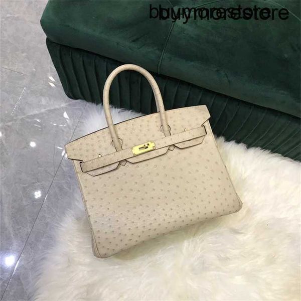 Luxury Bags Ostrich Leather Handswen High Quality Leather Handmade Leather Cream stitiching fast price0Z96