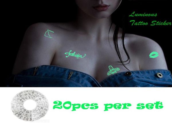 20 fogli adesivo tatuaggio luminoso tatuaggi temporanei luminosi tatuaggio finto per adesivi per il corpo del partito bomboniere calze imbottite Gi5381075