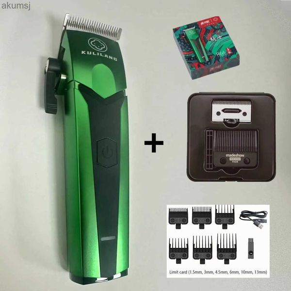 Máquina de cortar cabelo 2023 NOVO Madeshow KULILANG R66 Verde Professiona Elétrica Sem Fio Clipper Lâmina de Titânio Homens Personalizar para Barbeiro YQ240122