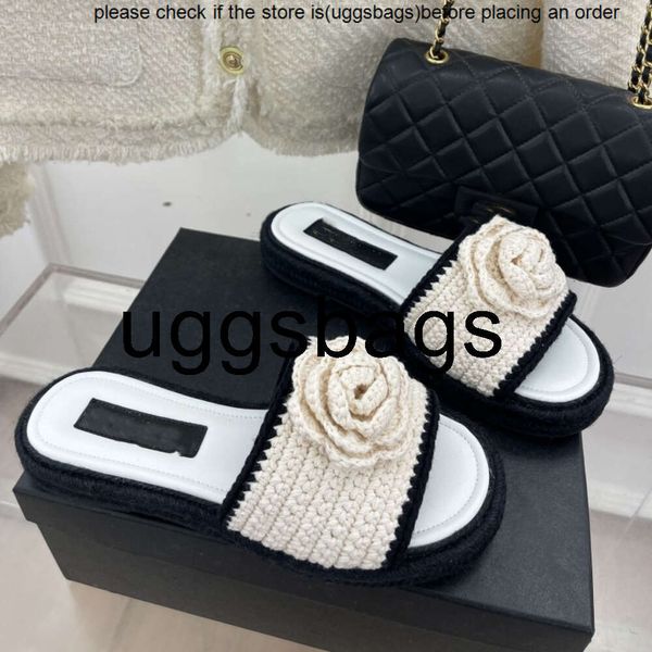 Channelschuhe Designer Sliper Luxus Frauen Sandalen ineinandergreischen C Camellia Häkelstrick Marke Objektträger Mode Pantoffeln Lady Dicke Bottom Slip Espadrilles CA