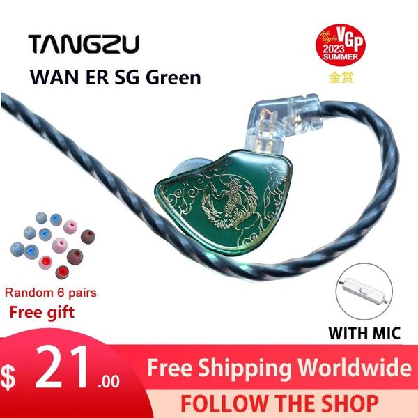 Cuffie Tangzu WAN ER SG Jade Green 10mm Driver dinamico Auricolare inear IEM MIC Diaframma composito in metallo N52 Magnete Beatselling