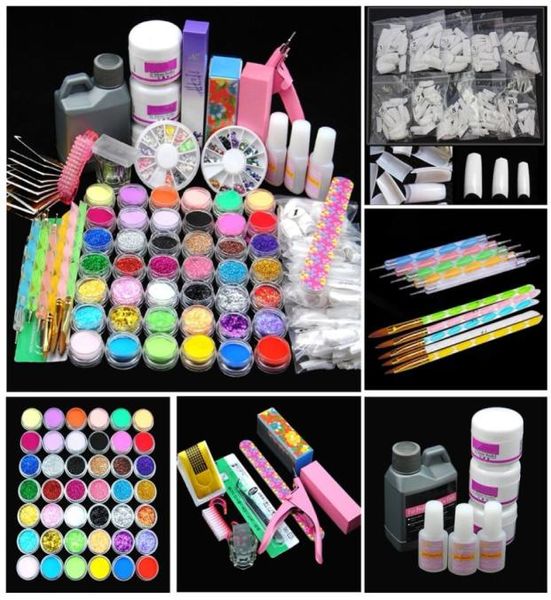 Pro Acrylic Power Manicure Nail Kit Acrylic Tips Cutter Glitter Rhinestones File Brush Manicure Nail Art Tool Set Gel Kit9429444