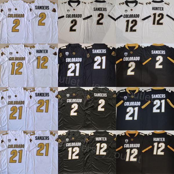 Maglie College Football Colorado Buffaloes 2 Shedeur Sanders 12 Travis Hunter 21 Shilo Sanders Pure Cotton Team Nero Away Bianco Ricamo Buona qualità In vendita