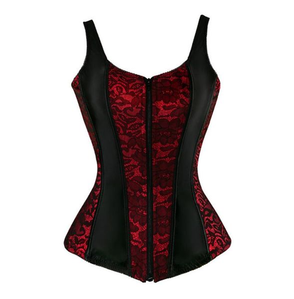 Caudatus Flower Lace su corsetti per donne con tracolla con cerniera Cintier corsetto Overbust Sexy Lingerie Style Brocade Red Purple J198763703