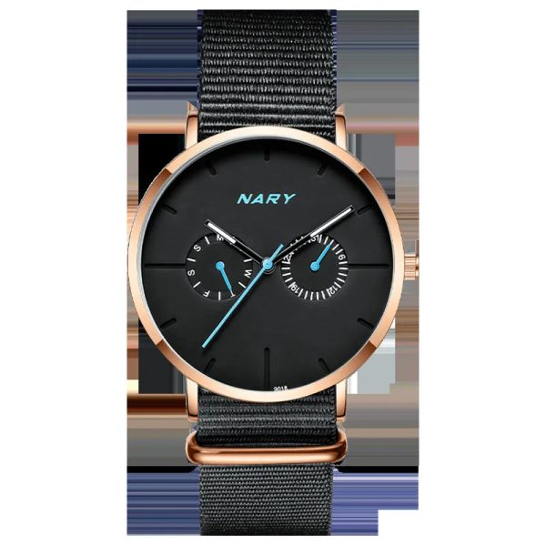 Мужские часы Montre De Luxe 2021 NARY Simple Rold с черным черным сетчатым стальным ремнем Мужские сетчатые военные часы 30 м Водонепроницаемые наручные часы Кварцевые