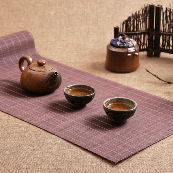 Bandejas de chá japonês esteira de bambu mesa gongfu talheres almofada cozinha chinês sólido placemat bandeja de café mesas de jantar decorativas