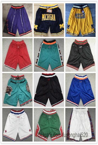 Erkek sadece takım basketbol şortu uzay kolej pantolon cepleri mitchell ness eşofmanları beyaz mavi kırmızı mor yeşil siyah7631855