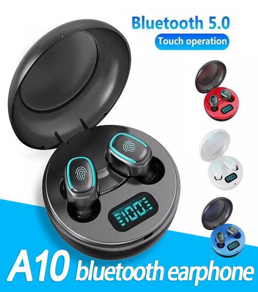 A10 TWS Bluetooth Kulaklıklar BT50 Kablosuz Inear Bas Spor Stereo HiFi Kulaklıklar Retai1468381'de LED Dijital Ekran Şarj Cihazı