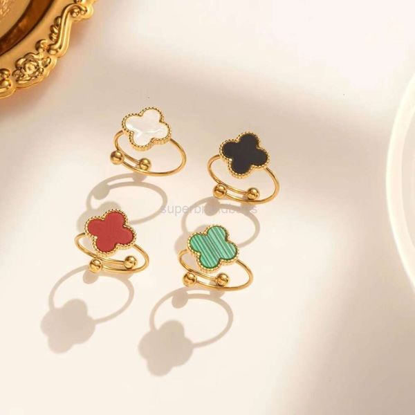 Jóias de jóias de moda aço inoxidável quatro fritillaria Fritillaria Tamanho do anel aberto Anel personalizado ajustável Feminina peça de mão