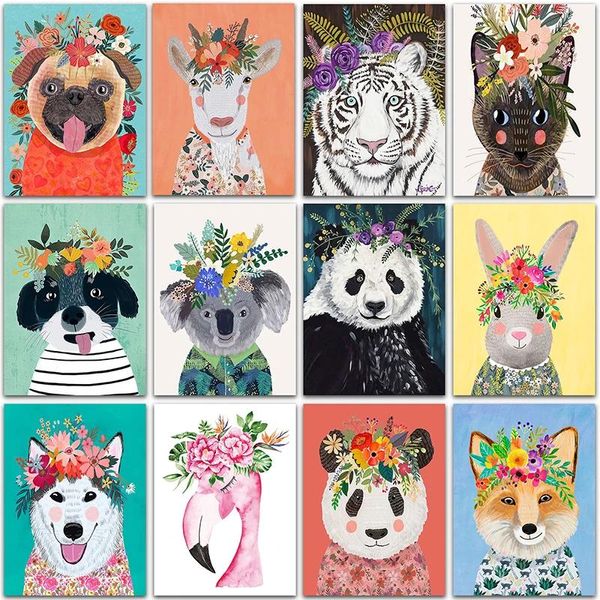 Jaquetas 5d diy kit de pintura diamante pintura dos desenhos animados animal cão gato tigre coelho flamingo quadrado completo bordado mosaico cruz