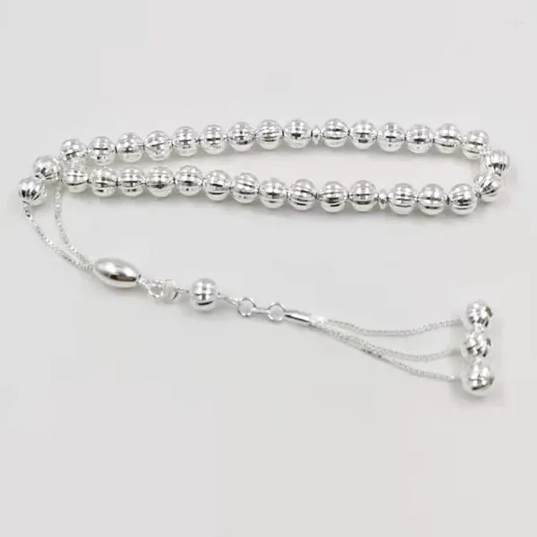 Strand Real 925 Sterling Silvers Tasbih Puro Rosario 33 perline Bracciale Musulmano Islamico Ramadan Eid Regalo Gioielli Turky