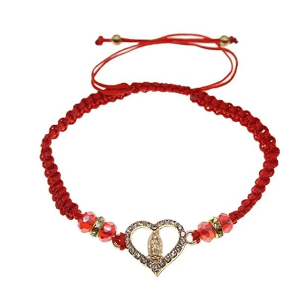 Braccialetti Nostra Signora di Guadalupe Cuore Rosso Cordoncino Braccialetti regolabili con perline Protezione per adulti e buona fortuna