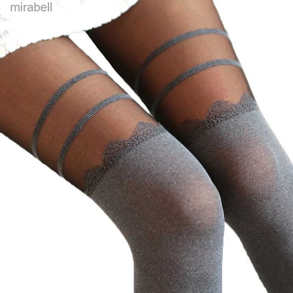 Socken Strumpfwaren Mädchen Sexy Chiffon Strumpfhosen Frauen Falsche Hohe Strumpf Strumpfhosen Frauen Hohe Knie Tattoo Strumpfhosen Frauen Collant Femme YQ240122