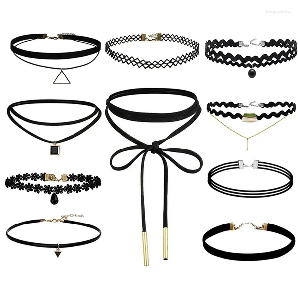 Girocollo Stili diversi 10 pezzi/pacco Collana Pizzo nero Pelle Striscia di velluto Collare donna Gioielli per feste Accessori per collo Girocolli