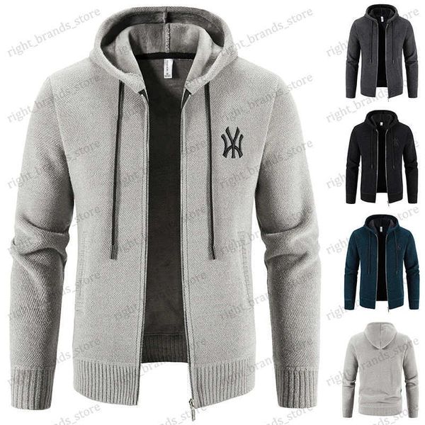 Jaquetas masculinas Mens Hoodies Outono Inverno Jaqueta de Malha Camisola Casaco Lã Completa Zip Sólido Coreano Y2K Cardigan Com Capuz Marca de Luxo Sweatercoat T240122