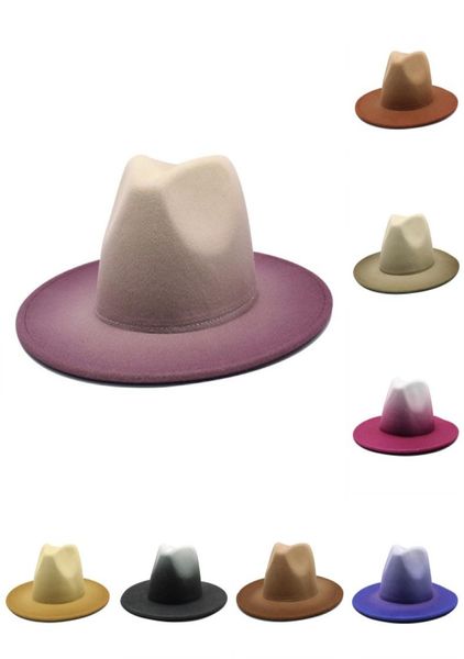 Chapéu fedora de feltro de lã falsa, 8 cores, tingido, 2 tons, aba de cores diferentes, bonés de jazz para mulheres e homens 2278 v26654069