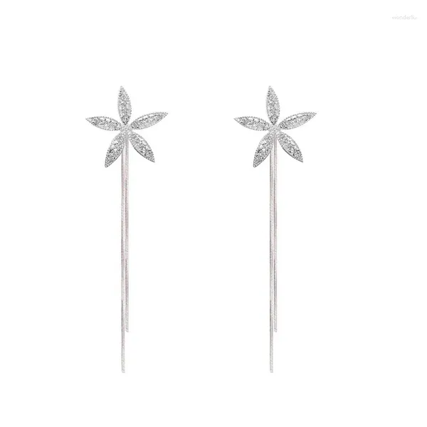 Brincos pendurados flores de metal pequeno strass brilhando longa corrente borla para mulheres na moda brincos senhora jóias presente 2024 brincos