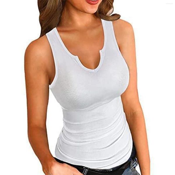 Damen Tanks Frauen Tank Top ärmellose Weste Sommer Basic elastische Korsett Tops Streetwear Racerback V-Ausschnitt Sport T-Shirt