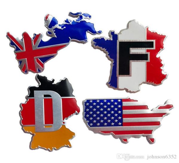 Bandiera degli Stati Uniti Emblema distintivo in metallo Adesivo Americano Francia Gran Bretagna Germania Mappa nazionale Adesivi per auto Moto Auto Decor Deca8794864