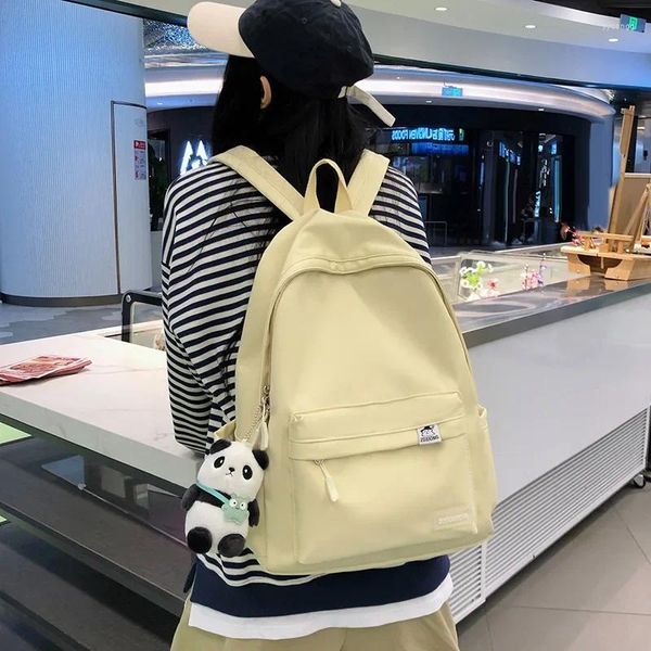 Sacos escolares cor sólida mochila júnior estudantes altos simples mochila de grande capacidade computador de lazer coreano