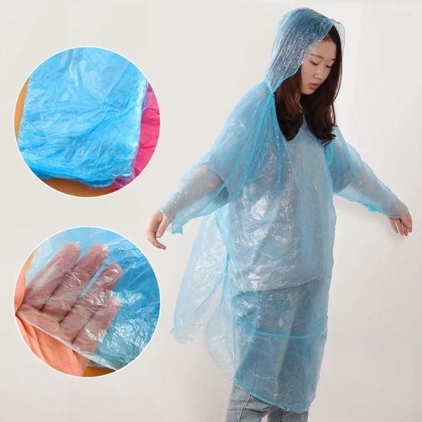 Raincoats cor aleatória adulto descartável capa de chuva uma vez uso com fivela terno protetor ao ar livre caminhadas camping poncho