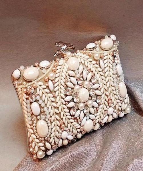 Borse a mano da sposa nude di lusso Borse da sera ispirate alle celebrità Borse da festa in acrilico con perline grandi Pochette in cristallo con strass 8870164