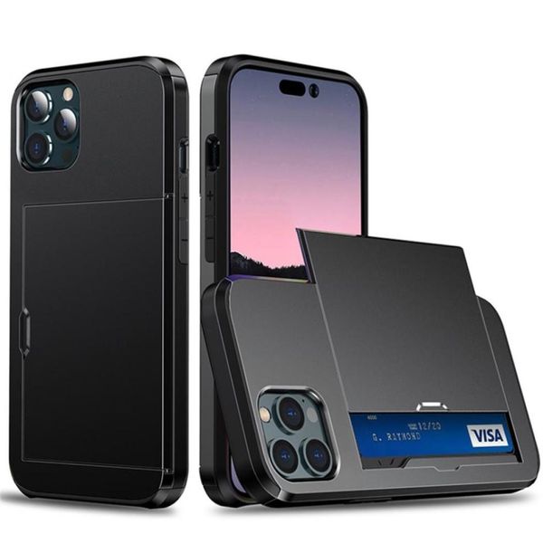 2 em 1 capa de telefone anti-queda de cartão de crédito deslizante para iphone 14 pro max 13 12 11 xr xs 6 7 8 plus iphone14 cartões de capa traseira sl4559434