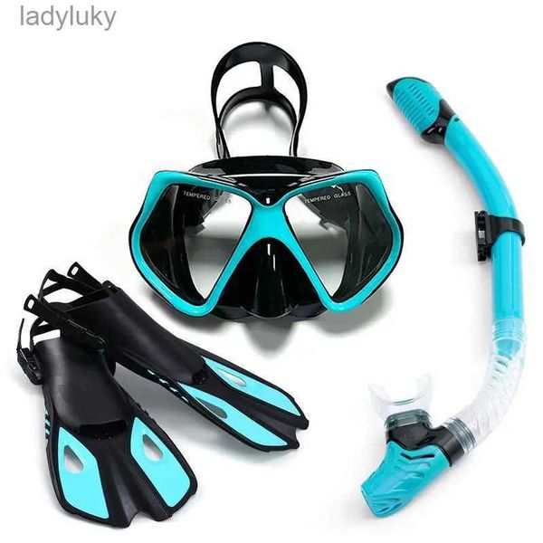 Máscaras de mergulho Nova máscara de mergulho com snorkel barbatanas secas de três peças equipamento de mergulho barbatanas de natação adequadas para adultos homens e mulheresL240122