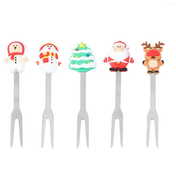 Conjuntos de louça 6 pcs garfo garfos natal cupcake topper aço inoxidável servindo utensílios misturando desenhos animados