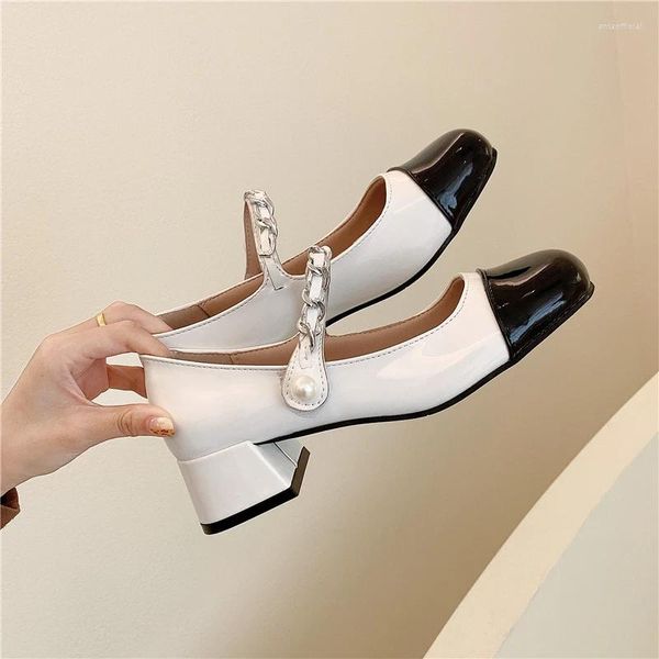 Scarpe eleganti da donna Lolita punta quadrata tacco spesso color block Mary Jane uniforme scolastica tacchi di alta qualità