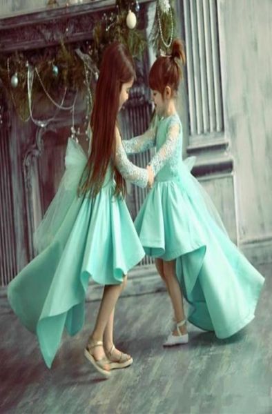 Shinning Girl039s Pageant Vestidos 2021 Sheer Neck Frisado Cristal Cetim Menta Verde Flor Menina Vestidos Formal Vestido de Festa Para Teen2858226