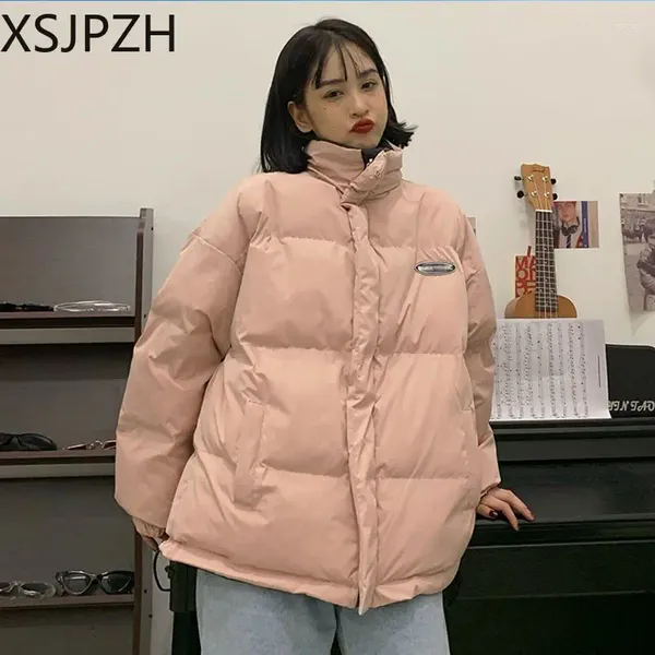 Trench da donna Donna che indossa giacca di pane imbottita in cotone Versione coreana Oversize Porto allentato Vento ispessito Colletto rialzato Studente