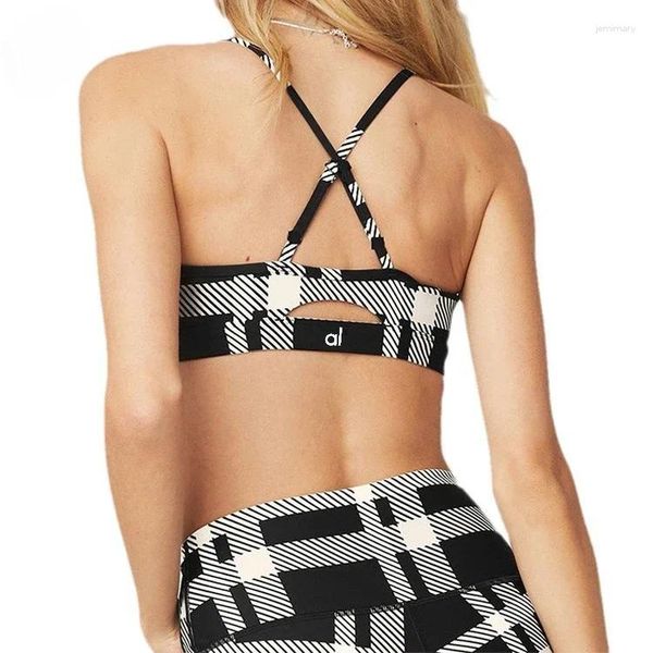 Aktive Sets AL Yoga Set Sexy Frauen Brust Matte Activewear Licht Luxus Sportswear Plaid Print Advanced Sense Fitness