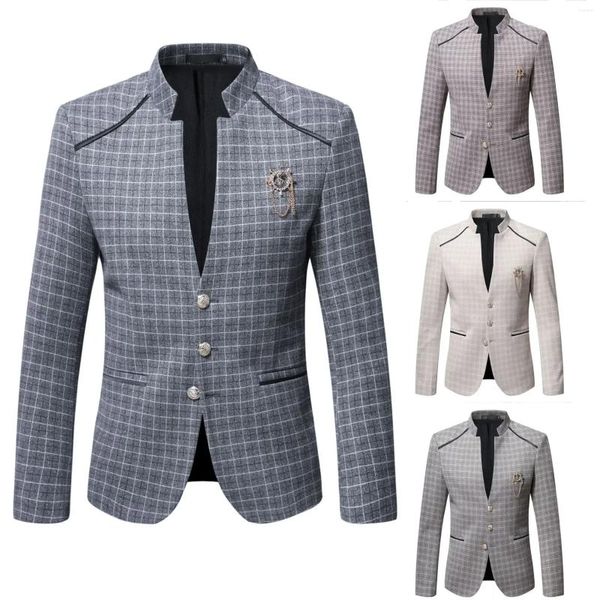 Ternos masculinos outono e inverno homem xadrez impresso blazers estilo inglaterra magro ajuste vestido sênior smoking negócios casual casaco masculino