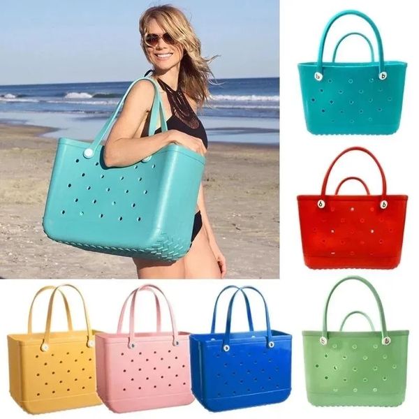 Nuove borse da spiaggia in gomma Borse portaoggetti in EVA Spiaggia in gomma di grandi dimensioni con foro Borsa tote in silicone aperta durevole resistente alla sabbia per sport all'aperto in piscina da spiaggia