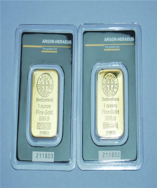 1 onça Suíça Argor Heraeus Gold Bar Nulo 24k banhado a ouro de alta qualidade não magnético número de série independente presente comercial Coll7490696
