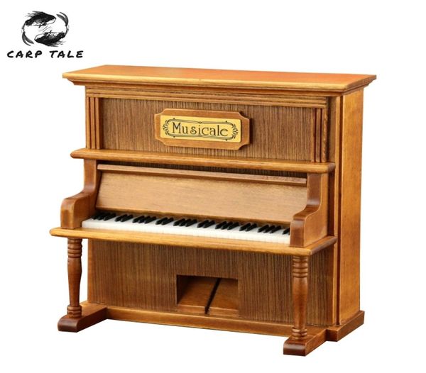 Qualität simuliert Klavier Vintage Home Dekorationen 1 Stück klassische quadratische hölzerne Uhrwerk Kurbel exquisite Retro Spieluhr Geschenke 21031073227
