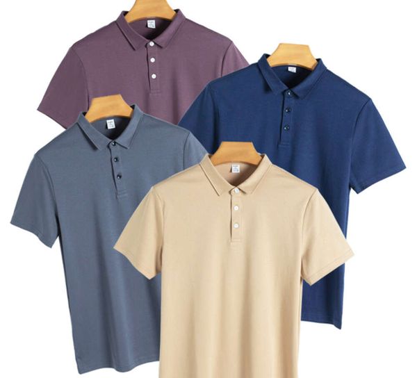 190g Pferdebaumwolle 160-Faden-Seiden-Polohemdkragen Business Casual einfarbig kurzärmeliges Herren-Luxusmarken-T-Shirt4565