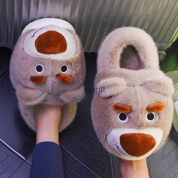 Casa sapatos dos desenhos animados bonito urso branco pele macia mulheres inverno quente fechado volta de pelúcia casa chinelo kawaii slides casa sapatos engraçados yq240122