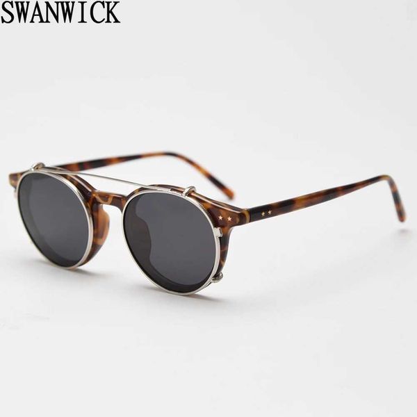 Óculos de sol Swanwick retro oval óculos de sol para homens CP acetato clipe em óculos de sol redondos polarizados mulheres TR90 preto leopardo estilo verão YQ240120